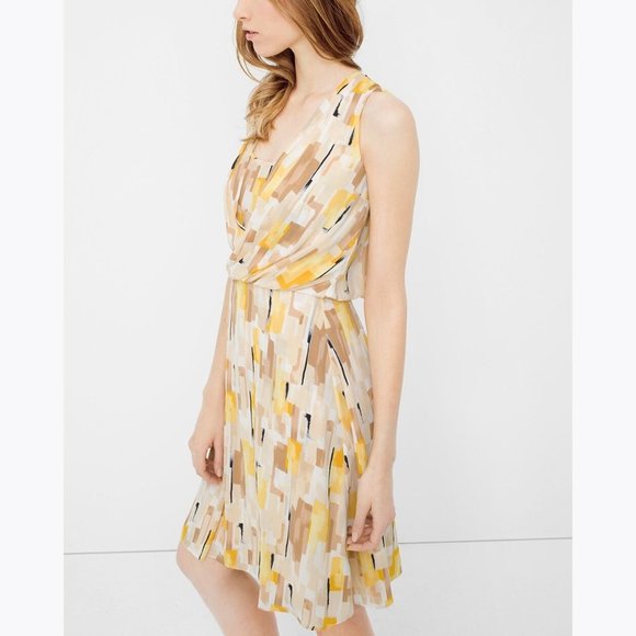 WHBM Yellow Geo Printed Surplice Dress sz 4 - Picture 11 of 11